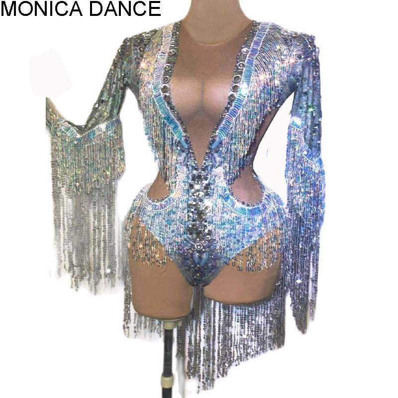 Rhinestone Banding Trim - Body de fiesta con borlas y