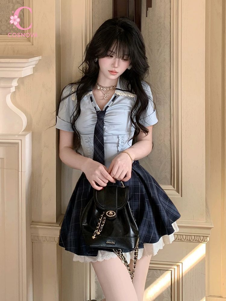 Elastic Lace Trim - Conjunto de 2 Piezas Estilo Preppy