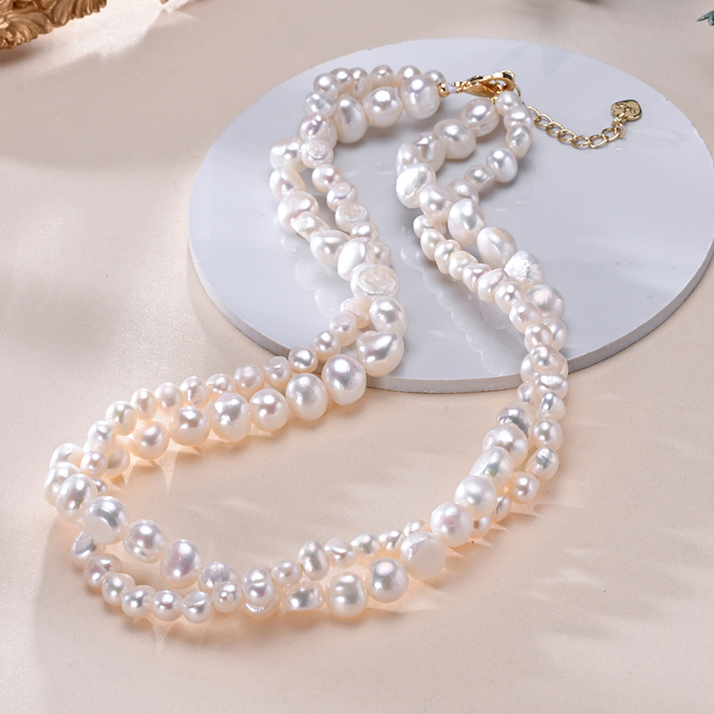 Pearl Trim Chain - HENGSHENG-collar doble de perlas blancas de