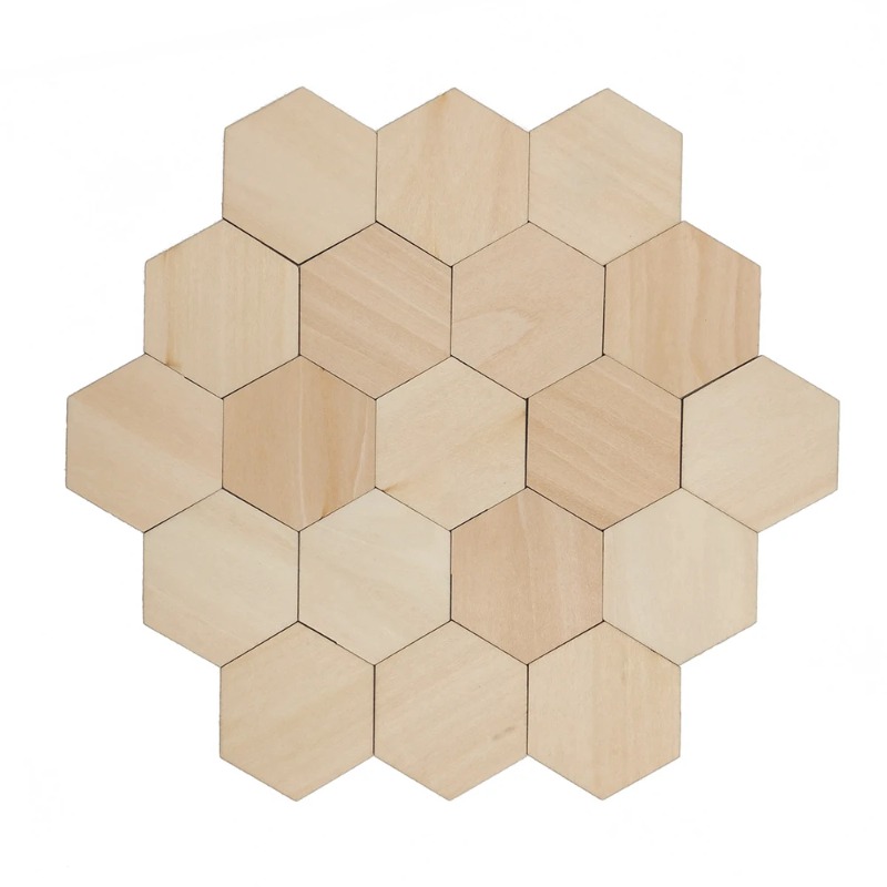Craft Embellishment - Rebanadas hexagonales de madera en blanco,