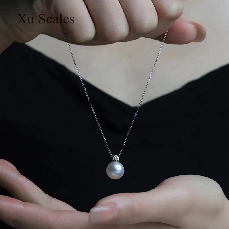 Pearl Trim Chain - Colgante de perlas naturales, S925 collar