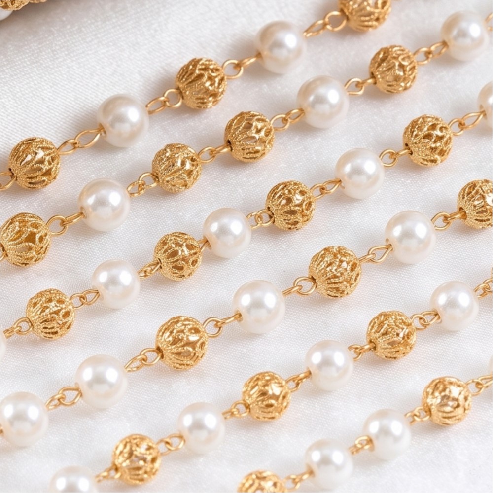 Cadena de Latón con Perlas de  - Pearl Trim Chain reseña y precio